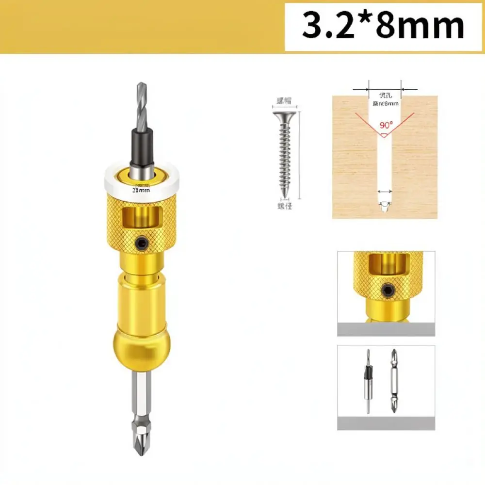 Woodworking Countersink Drill Bit Set Adjustable Depth Stop For Screw Installation Hole Cutter Carpentry Tapered Tooling