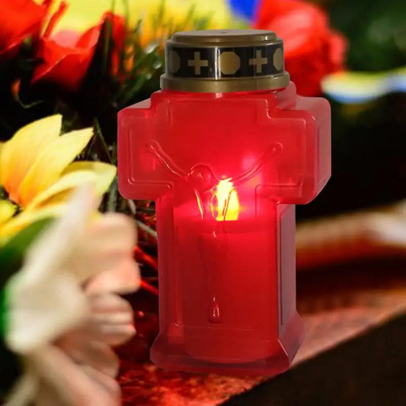 

LED Flameless Grave Lights Red Cemetery Candle Battery Operated LED Haunted Pillar Candles For Cemetery With Control Button