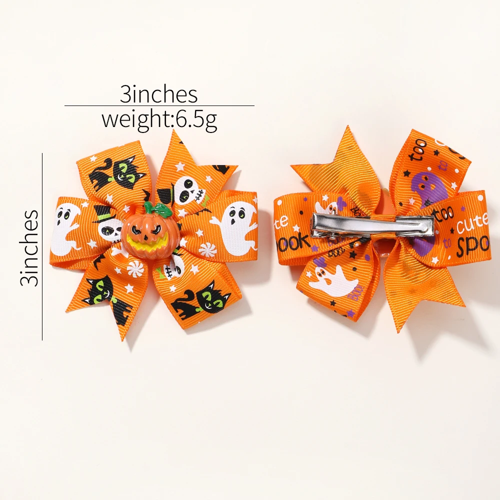 4Pcs/set Halloween Cheer Bow Hairclip for Kids Funny Pumpkin Hairpin Ribbon Bowknot Hairgripe Girl Headwear Hair Accessories