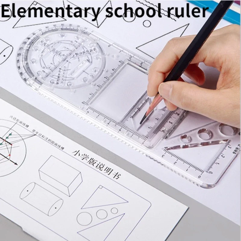 1Pc Multifunctional Geometric Ruler Drawing Template Measuring Tool for School Office Architecture Supply