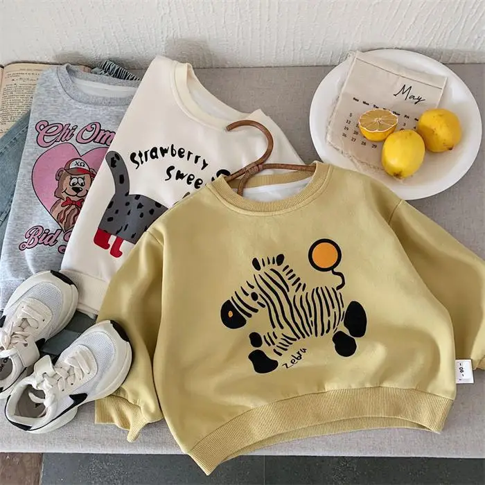 BELLBELL Kids Boys Pullovers Autumn 2-8Yrs Baby Boys Cartoon Animal Printed Long Sleeves Versatile Soft Children Boys Sweatshirt