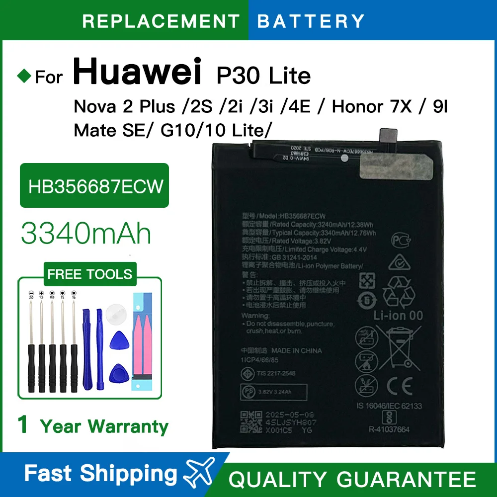 Brand new HB356687ECW Battery For Huawei Nova 2 Plus 2i 2S 3i 4e P30 Lite Mate 10 Lite Honor 7X 9i Maimang 6 batteria+Free Tools