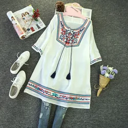 Cheshanf Summer Vintage Boho Ethnic Mexican Floral Embroidery Women Blouse Hippie Loose Tunic Tops Blusa Feminina