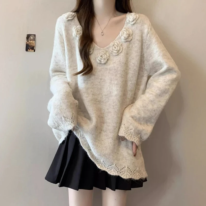 

Women's Clothing Fashion Floral Floral Loose Solid Sweaters Autumn Winter Casual Hollow Out Soft Knitted Pullovers