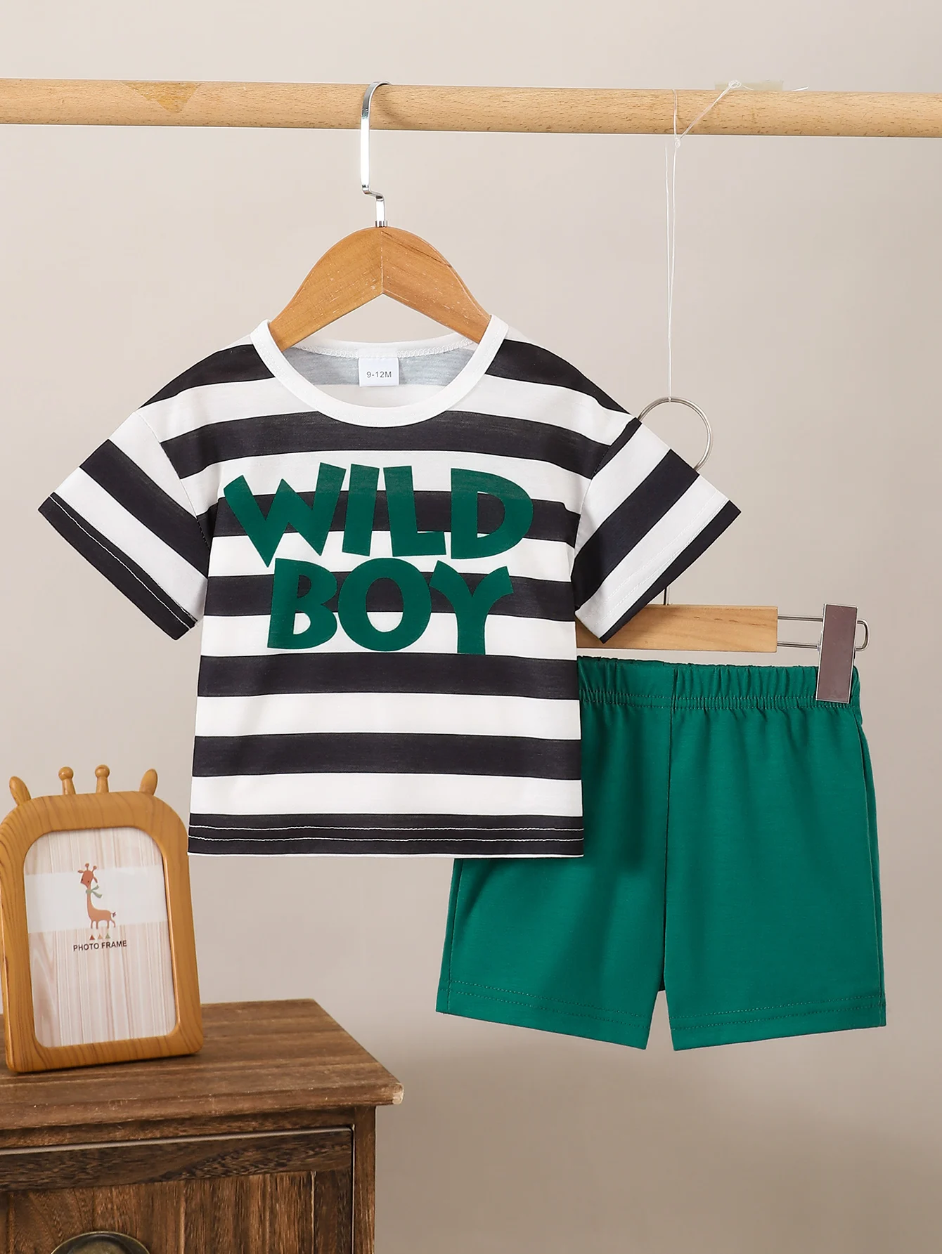 Summer  0-3  Years  Old  Infant  Baby  Boys  Striped  Letter  Print  Top  And   Shorts  Casual   2-Piece  Set