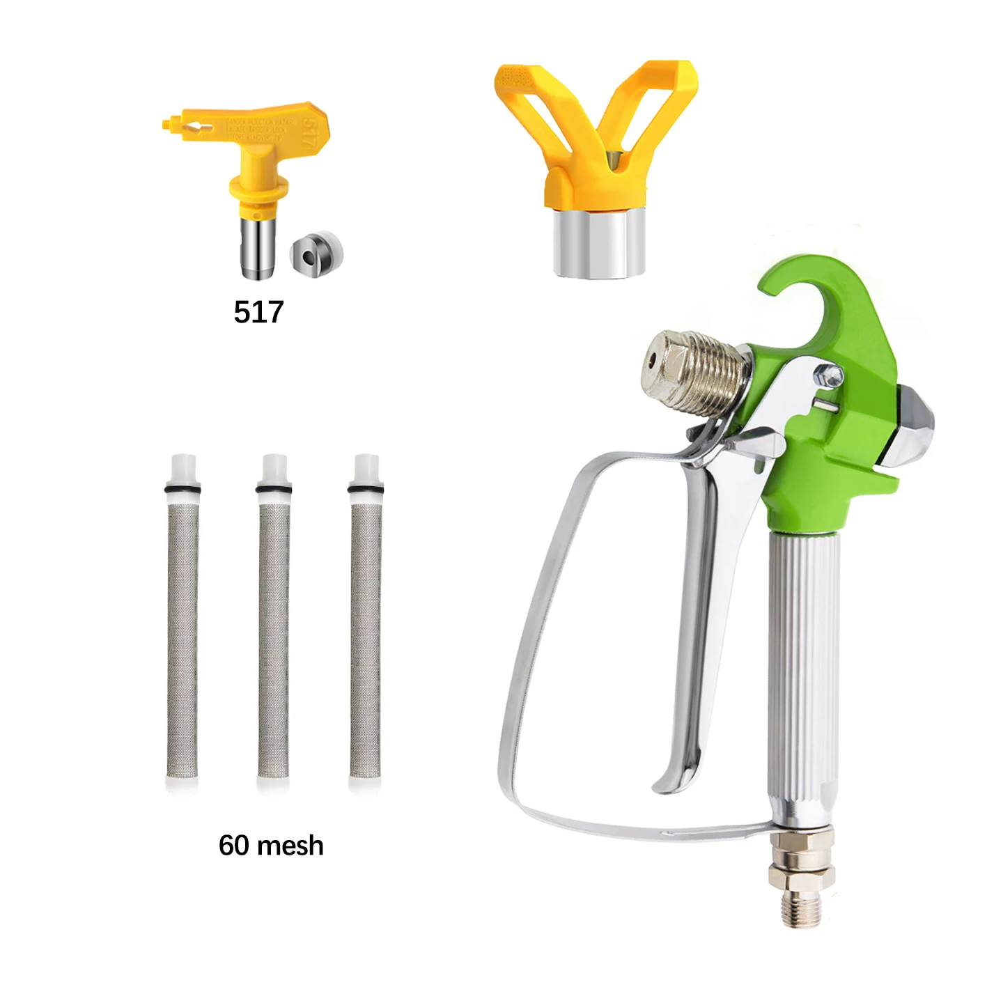 

6Pcs Airless Paint Sprayer Gun with 517 Nozzle Tip, 1 Nozzle Guard, 60 Mesh Filters for Professional & Home Painting
