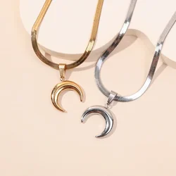 Crescent Moon Blade Chain Necklaces for Women Stainless Steel Punk Snake Choker Neck Accessories Minimalist Jewelry Wholesale