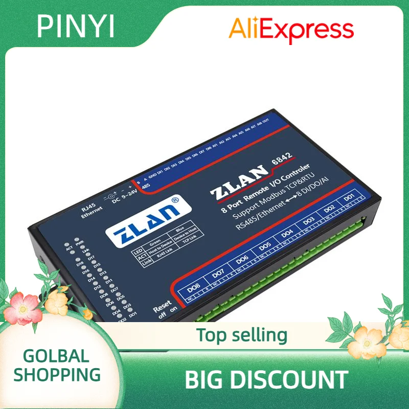 

8-динальный модуль AI Modbus TCP Ethernet RJ45 с дистанционным управлением ZLAN6842