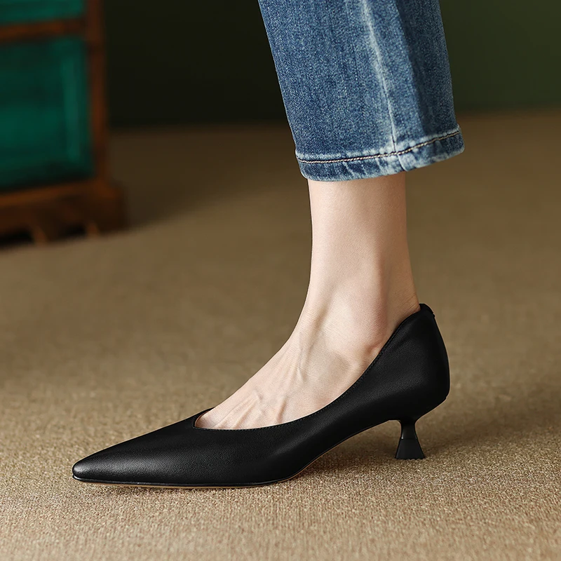 2026 new spring autumn women pumps natural leather plus size 22-26cm sheepskin+pigskin pointed toe high heel women shoes fashion