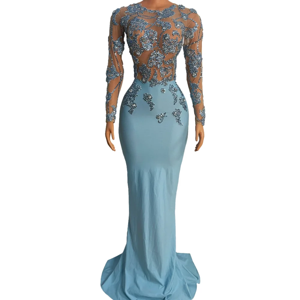 

Women Elegant Long Dress Sparkly Rhinestones Celebriate Evening Gown Dress for Women Singer Performance Show Stage Wear