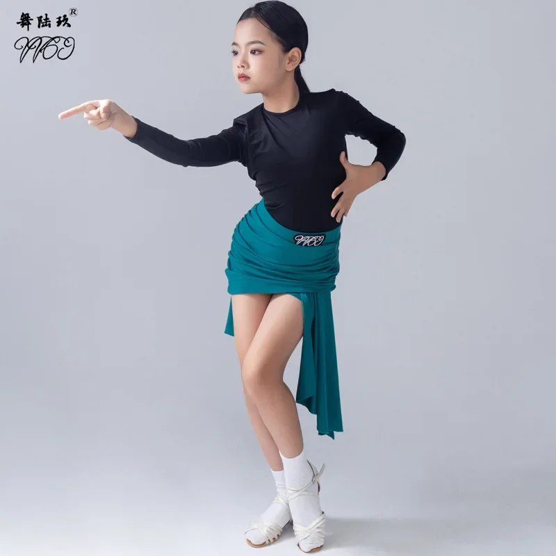 Children's Latin Dance Practice Dress Advanced Dance Skirt Performance Dress Art Exam Green Girl Split Set vestido de baile