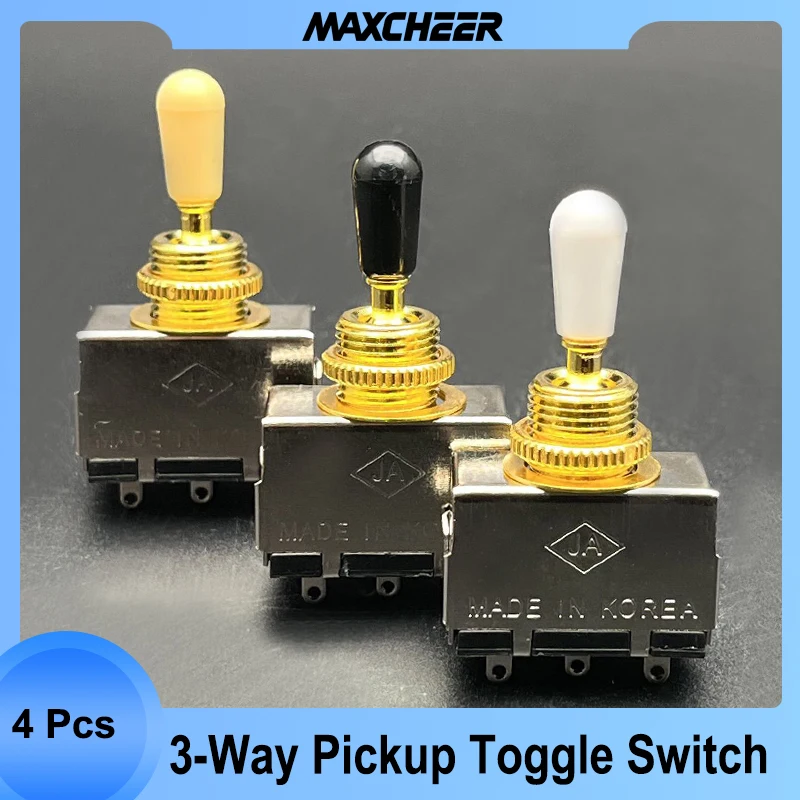 4Pcs 3-Way Pickup Sealed Selecting Toggle Switch for Electric Guitar Gold with Black/Cream/White Tip