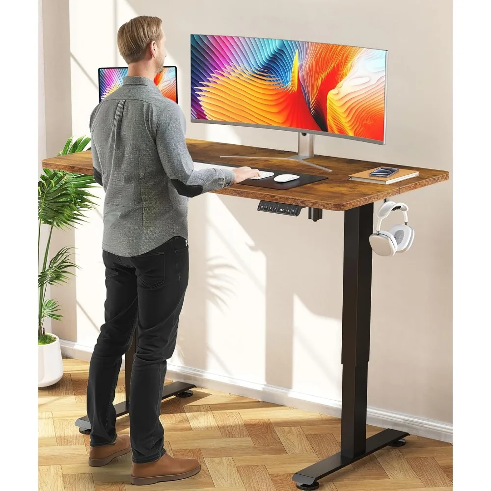 Standing Desk Electric 47.2 Inch, Height Adjustable Sit Stand Up, Cable Clip, Wood Desktop, Work Home Office Computer PC T