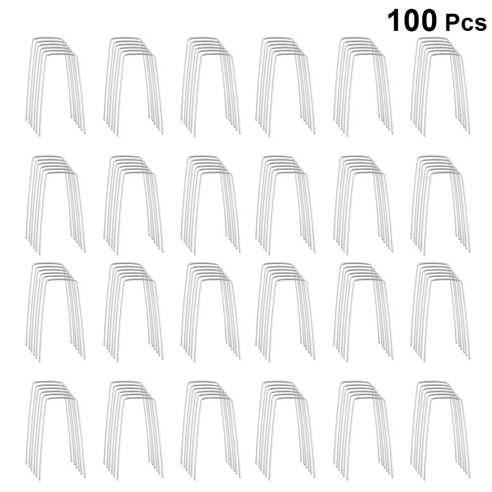 

100 Pcs Faux Outdoor Plants U-shaped Nails Croquet Ground Pegs Metal Lawn Stakes