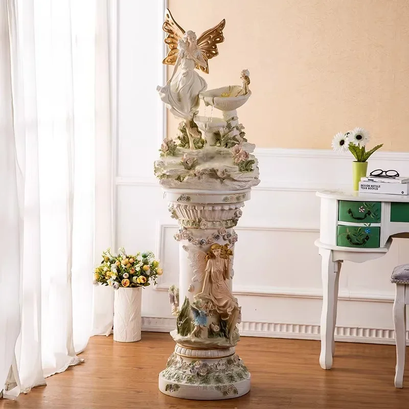 Flowing water fountain, European-style ornaments, living room floor, large home decorations, display TV cabinets, creative light