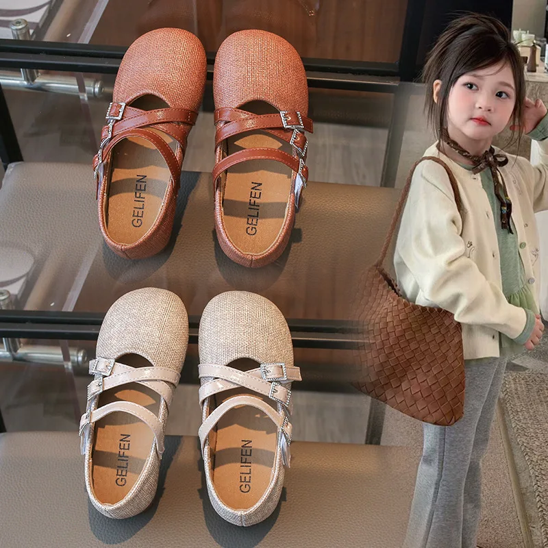 Girls Mary Jane Shoes Flat Kids Thin Strap Hook Loop Low-cut Shoe 2026 Autumn New Children Walking School Footwear Size 26-36