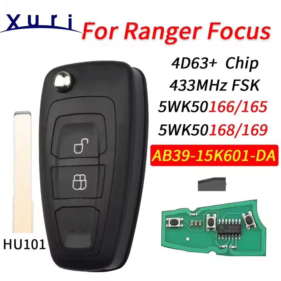 

5WK50166 AB39-15K601-DA 434 МГц FSK 4D63 + раскладной автомобильный дистанционный ключ для Ford Ranger Focus Mondeo 2011 2012 2014 2015 5WK50165 byLiberty