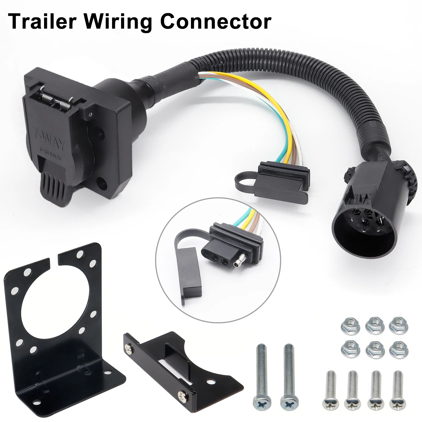 Dual Output 7 Way Round 4 Pin Flat Connector Multi Tow Vehicle Side Factory Plug Trailer Adapter 7-Way RV Socket 4 Way Flat Plug