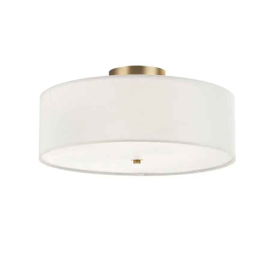 

2Light Flush Mount Ceiling Light, Matte Brass Finish, White Linen Shade, E26 Base, Dimmable, Minimalist Home Lighting, 60998