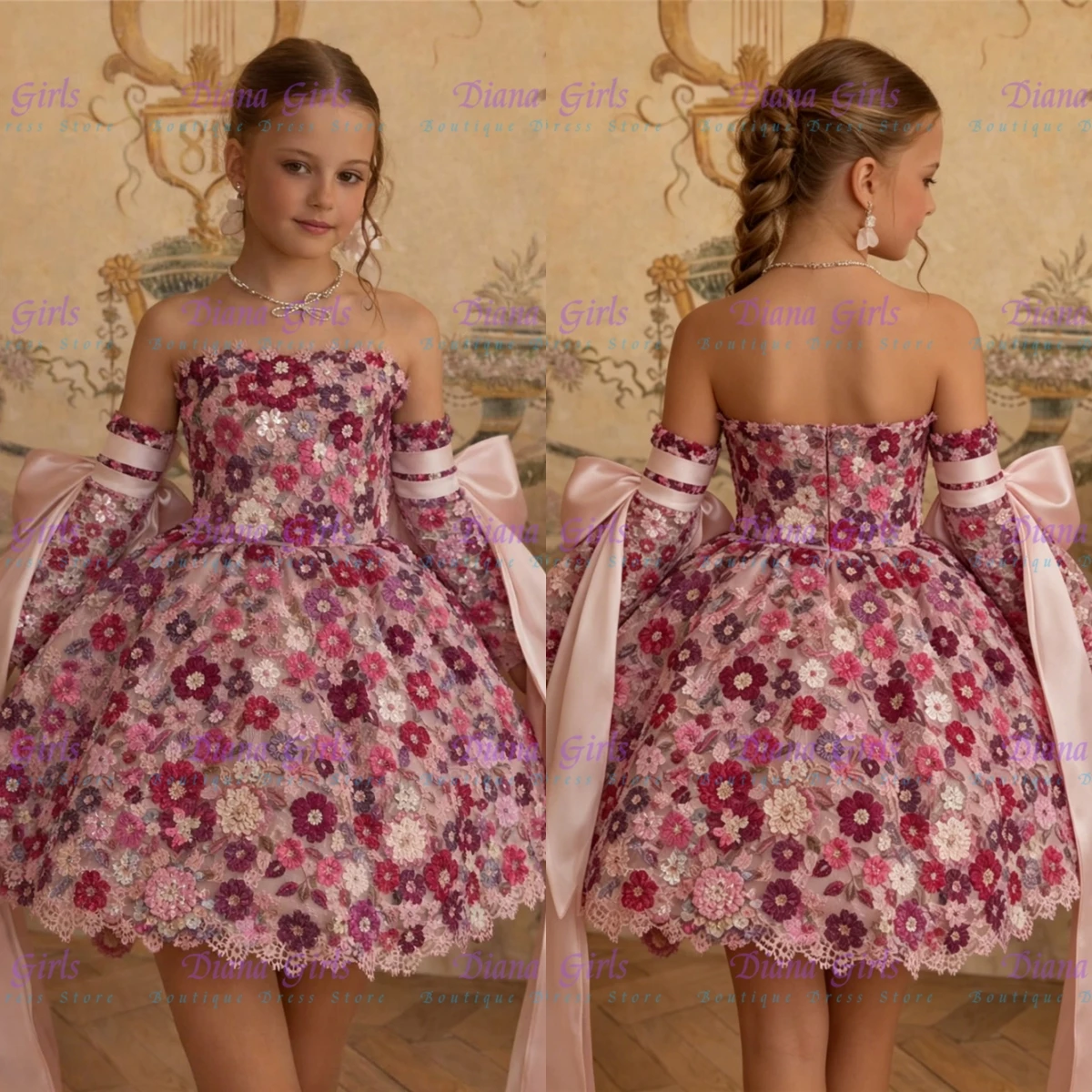 New Gorgeous Flower Girl Dress Fluffy Quality Flowers Appliqué For Little Girls Wedding Birthday Party Evening Gown Customise