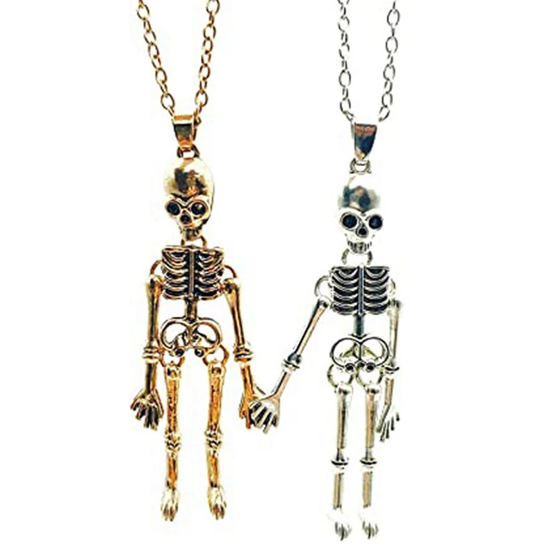 Retro Skeleton Ghost Necklaces Halloween Necklace For Best Friend Couples Hold Hands Skull Necklaces for Women Girl Teen