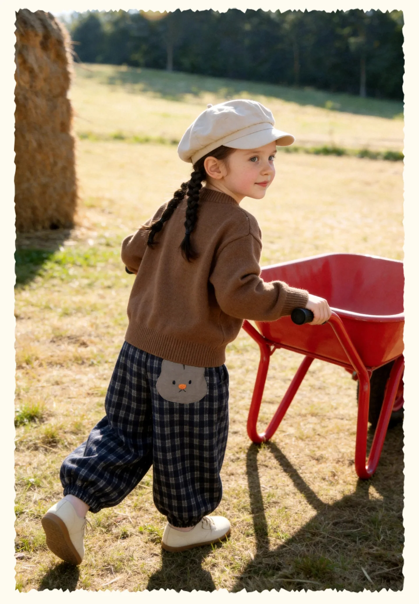 Amila 2026 Herbst Neue Kinder-Freizeithose Vintage Kariert Wolle-Optik Häschen-Applikation Laternenhose Modisch Bequem Tägliche Lange Hose – Detail 16