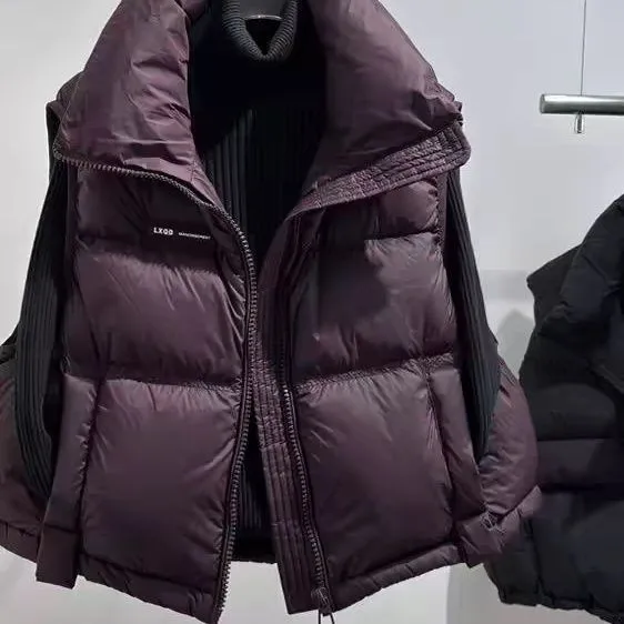 Women's down jacket vest, white duck down, stand collar, autumn and winter thickening, small short style, loose vest jacket
