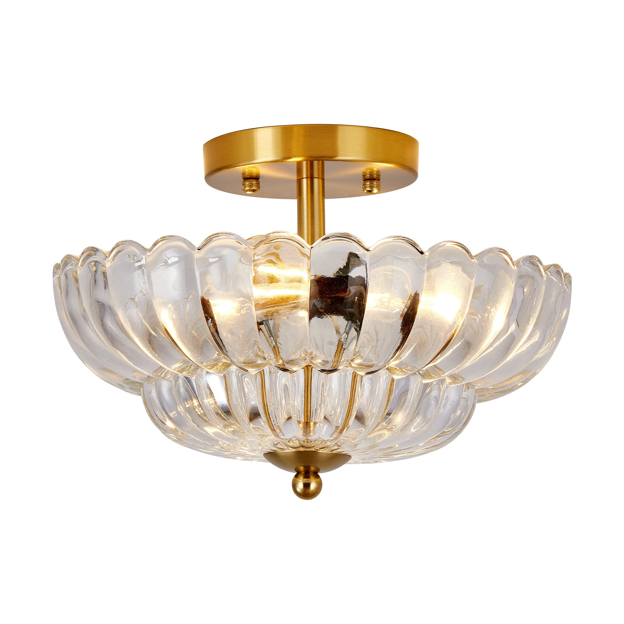 ARLGSITE 11.8-inch 3-lamp Semi-Ceiling Light, Clear Patterned Glass, Natural Copper Body, Suitable for Kitchens, Bathrooms, Bedrooms, and Hallways (Bulb Not Included).