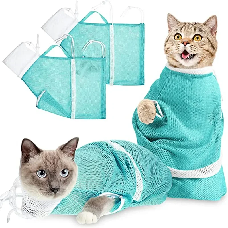 Mesh Cat Grooming Shower Bag Polyester Wash Mesh Bags Adjustable Cats Restraint Bag Prevent Scratching For Bathing Nail Trimming