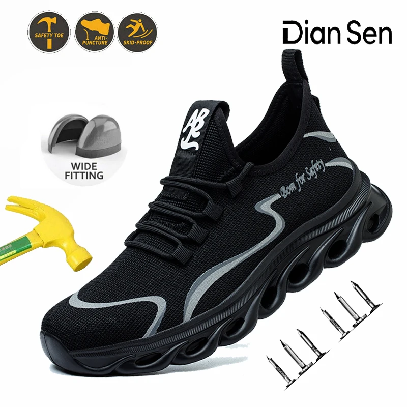 

Mens Safety Shoes Steel Toe Boots Non-Slip Breathable Anti-smash Anti-Puncture Work Shoes for Warehouse & Logistics Work Black