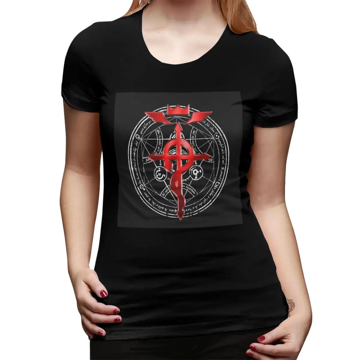 

Футболка с символом переноса стального алхимика для женщин, уличная футболка с круглым вырезом, женские футболки, короткая летняя одежда, топы