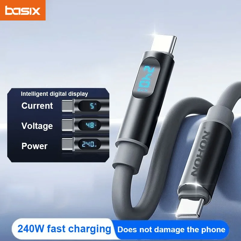 Type-C to Type-C Digital Display Data Cable PD 240W Power Display Visible Data Transfer for Type-C Phones Tablets Laptops USB C