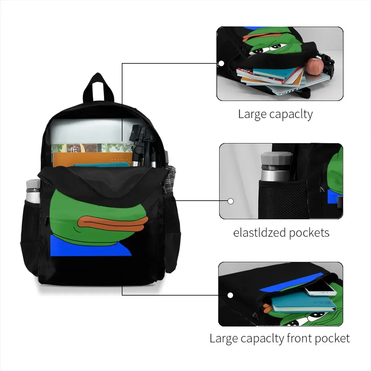 Pepe The Frog Meme Trend Funny Humor Hip Hop Large Capacity Backpack Vintage New Style Gymnast Bag School Sport Bag