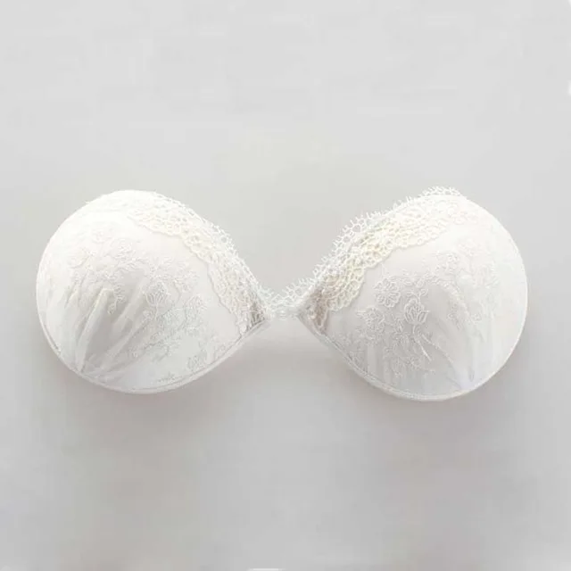 White Lace Embroidery  Super Push Up Silicone Bralette Backless Strapless Invisible Pushup Sticky Bras for Women Wedding