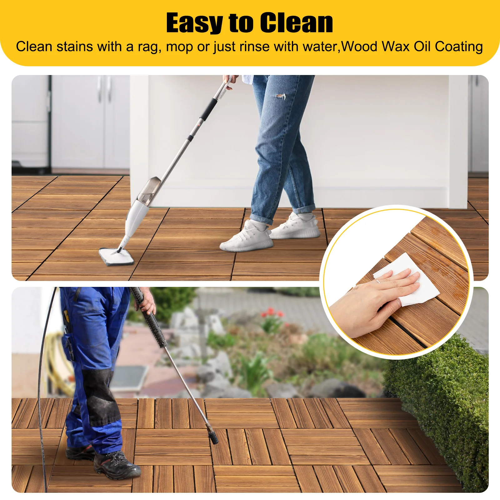 36 Baldosas de Madera de Alerce de 12x12x1 Pulgadas, con Respaldo de PE Carbonizado, Antideslizantes e Interconectables para Interiores y Exteriores, Patio, Balcón