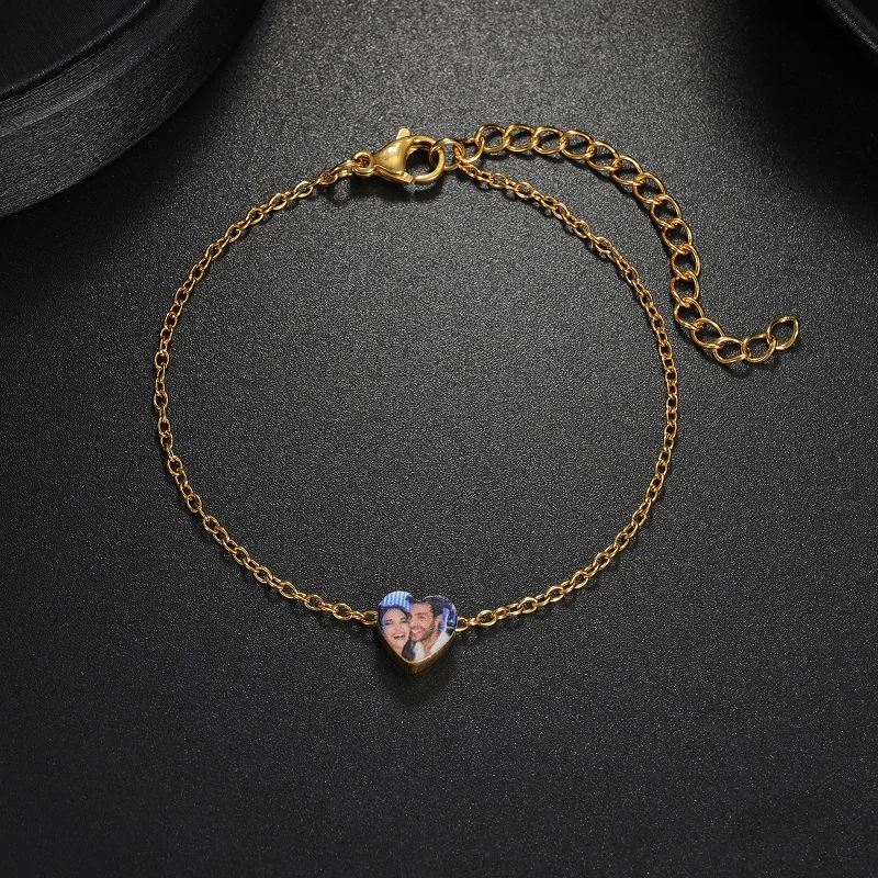 Afirstee جديد مخصص صورة ملونة مغلف قلادة سوار على شكل قلب مجموعة مجوهرات من صلب لا يصدأ للنساء الفتيات هدايا عيد الميلاد