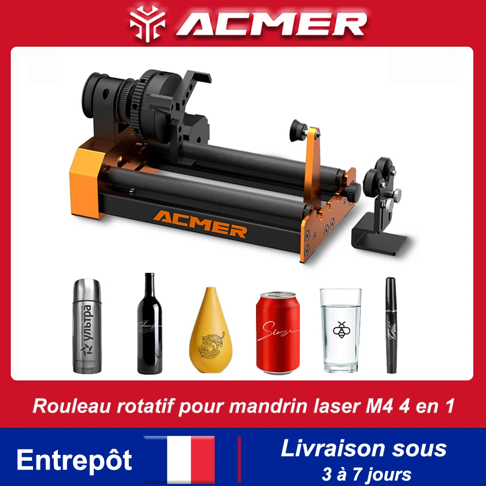 ACMER M4 Module rotatif Laser 4ème axe rotatif pour pince à axe rotatif diamètre 4-64mm accessoires Surface incurvée 3 mâchoires pour le verre