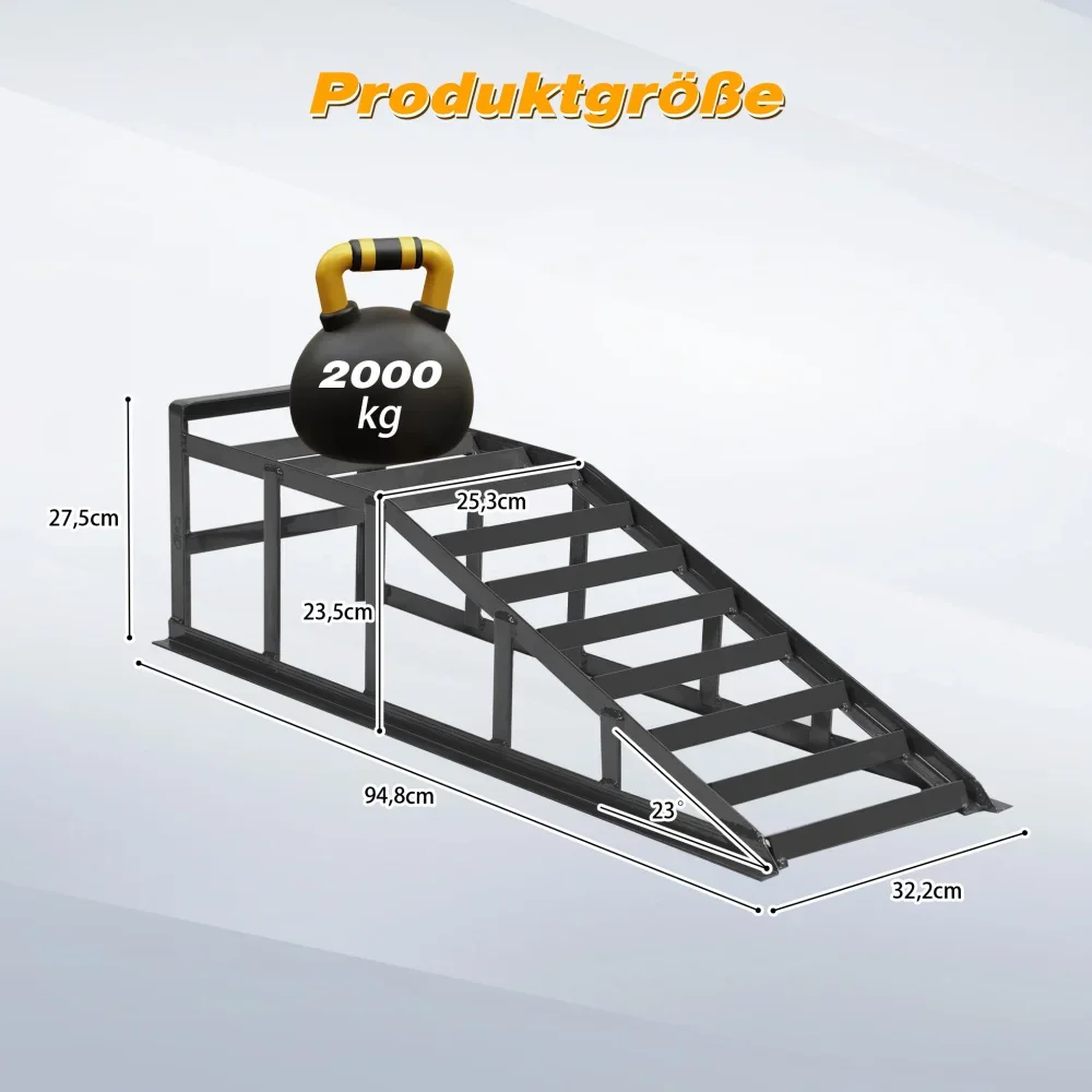 Hydraulische Hebebühne für Autos, 2000 kg, für die Wartung und Ölwechsel im Auto, flach 23 ° Eingangswinkel, 27,5 cm höhenverstellbar – Detail 12