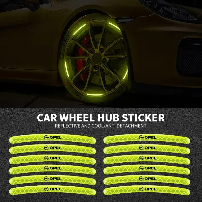 

Флуоресцентная наклейка на колесо автомобиля, наклейка на ступицу, светоотражающее предупреждение для Opel Astra Insignia Mokka Zafira Corsa Vectra Antara Meriva
