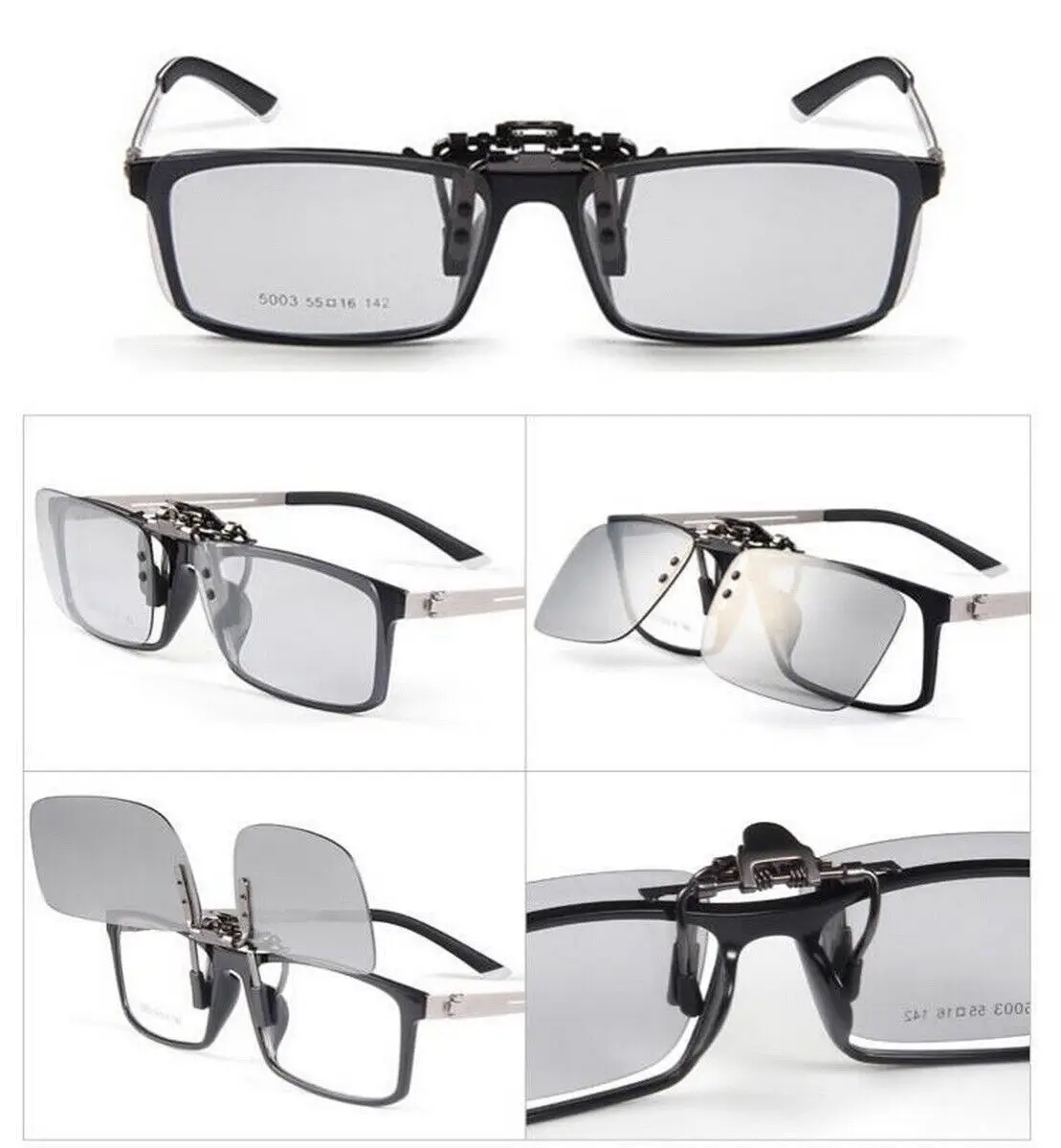 Photochromic Polarised Clip On Flip Sunglasses UV400 Polarized Fishing Driving Clip-on Sunglasses