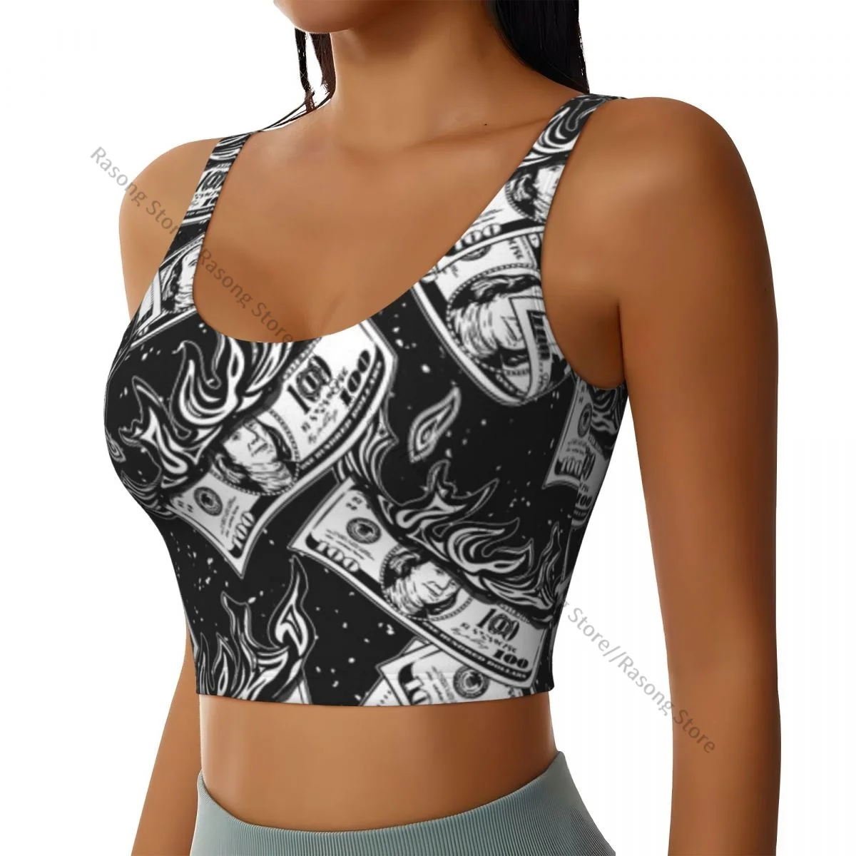 Sports Bra Women Running Yoga Clothes Vest 100 Dollar Bills Money Vintage Style Gathering Fitness Vest