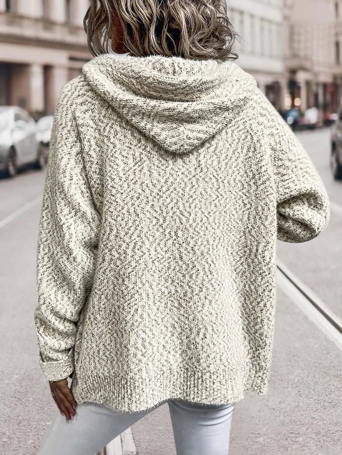 Hooded Drawstring Women Sweater Fashion Long Sleeve Casual Sweater Knitted Coats Top Cardigan for Women Zipper Sweater