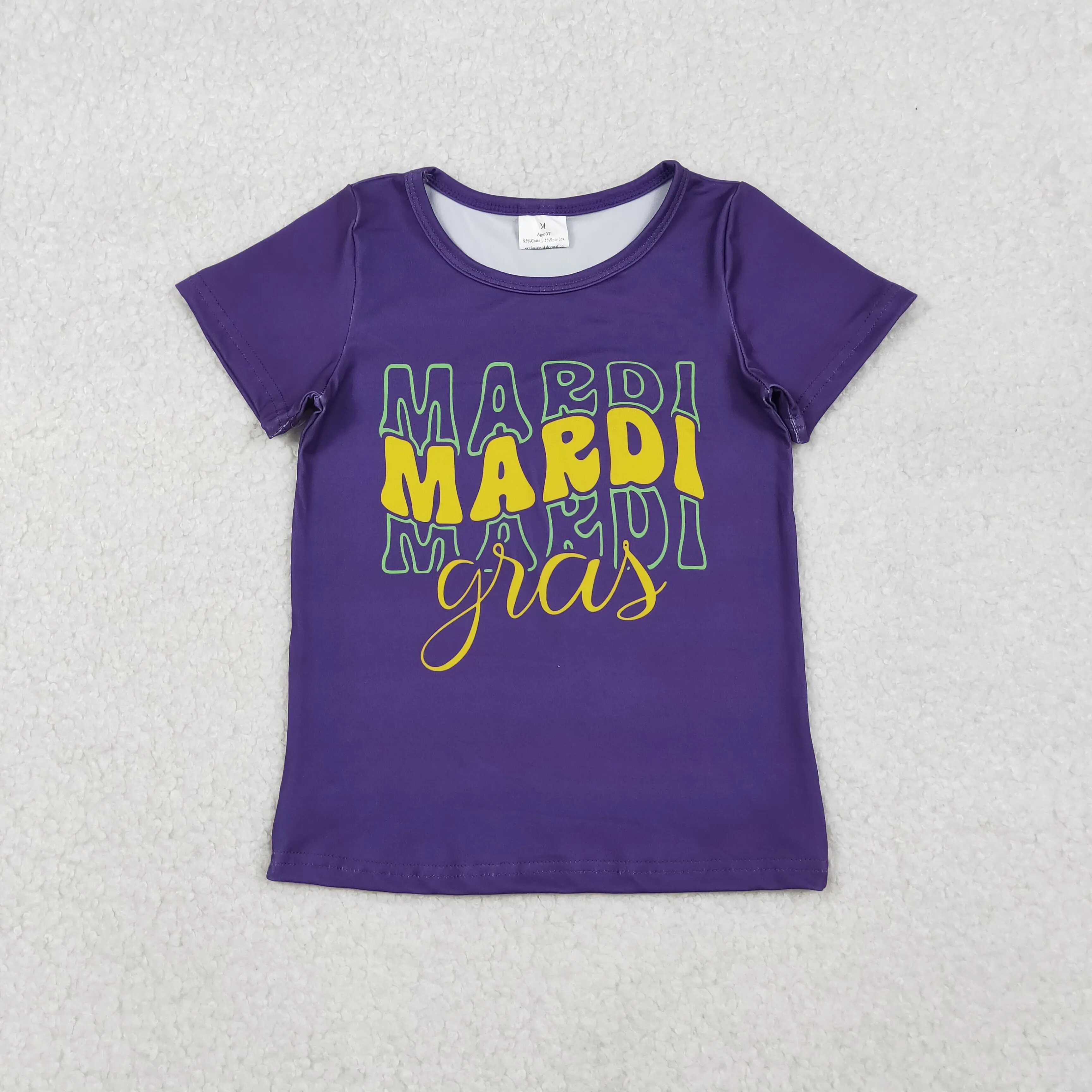X10.22 Wholesale new baby girls shirts wholesale mardi gras letter purple short sleeve tops