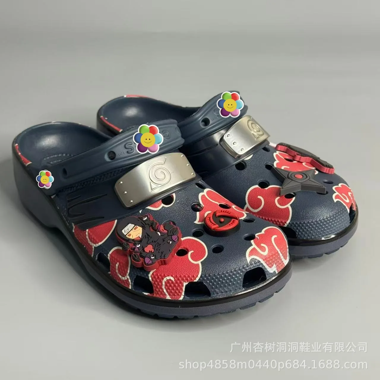 Naruto Akatsuki Red Cloud Platform Clogs Anime Itachi Shoe Charms Slip On Thick Sole Sandals Unisex Summer Beach Casual Slippers