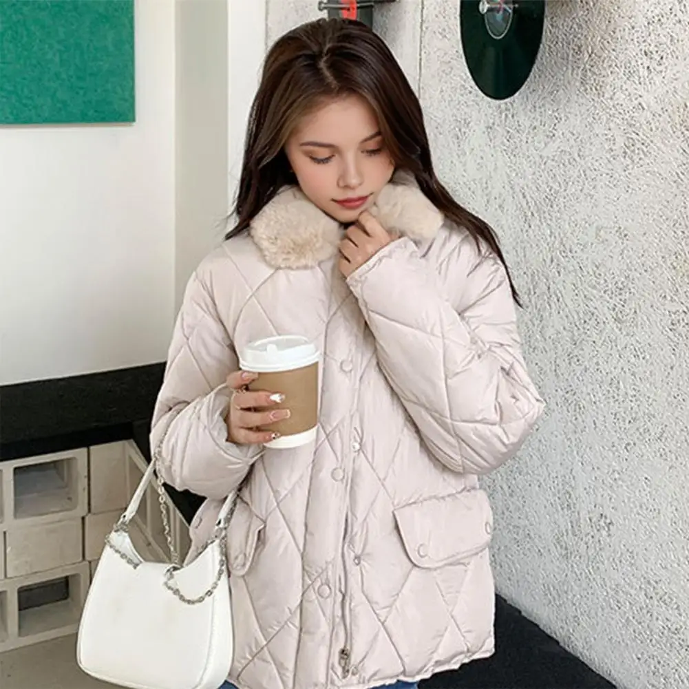 Winter Women Parkas Solid Color Plush Turn-down Collar Cotton Coat Thickened Long Sleeves Padded Single-breasted Overcoat