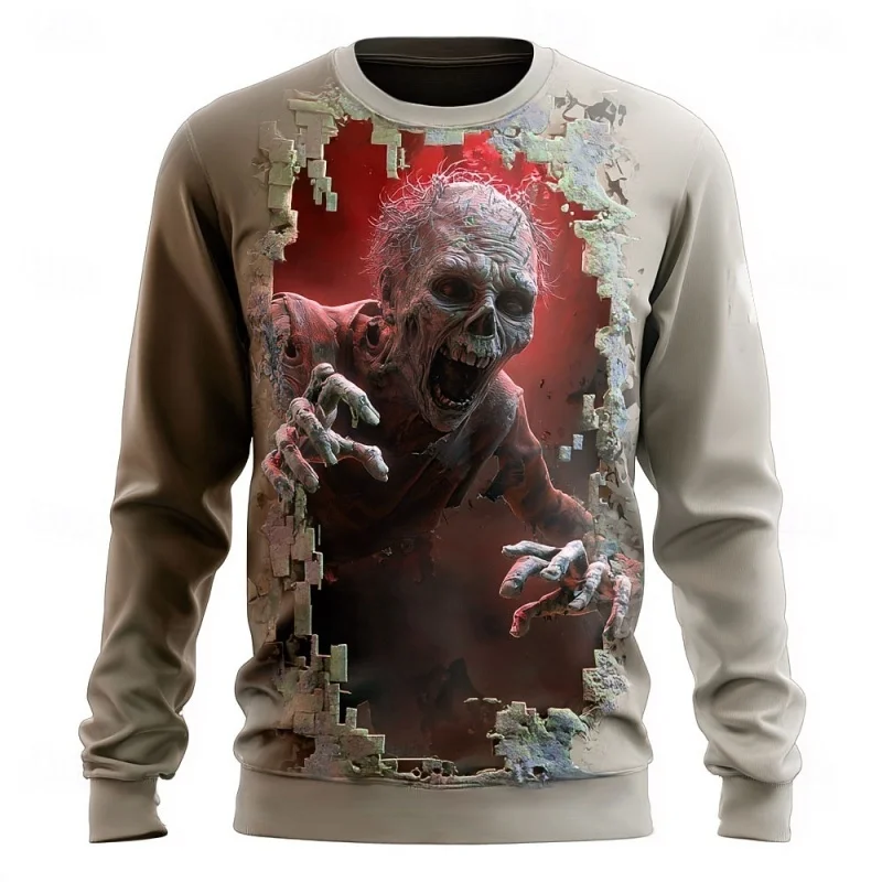 

Fashion 3D Zombie Skull Print Men's Round Neck Sweatshirt Scary Graphic Long Sleeve Pullovers Autumn Winter Casual Loose Hoodies