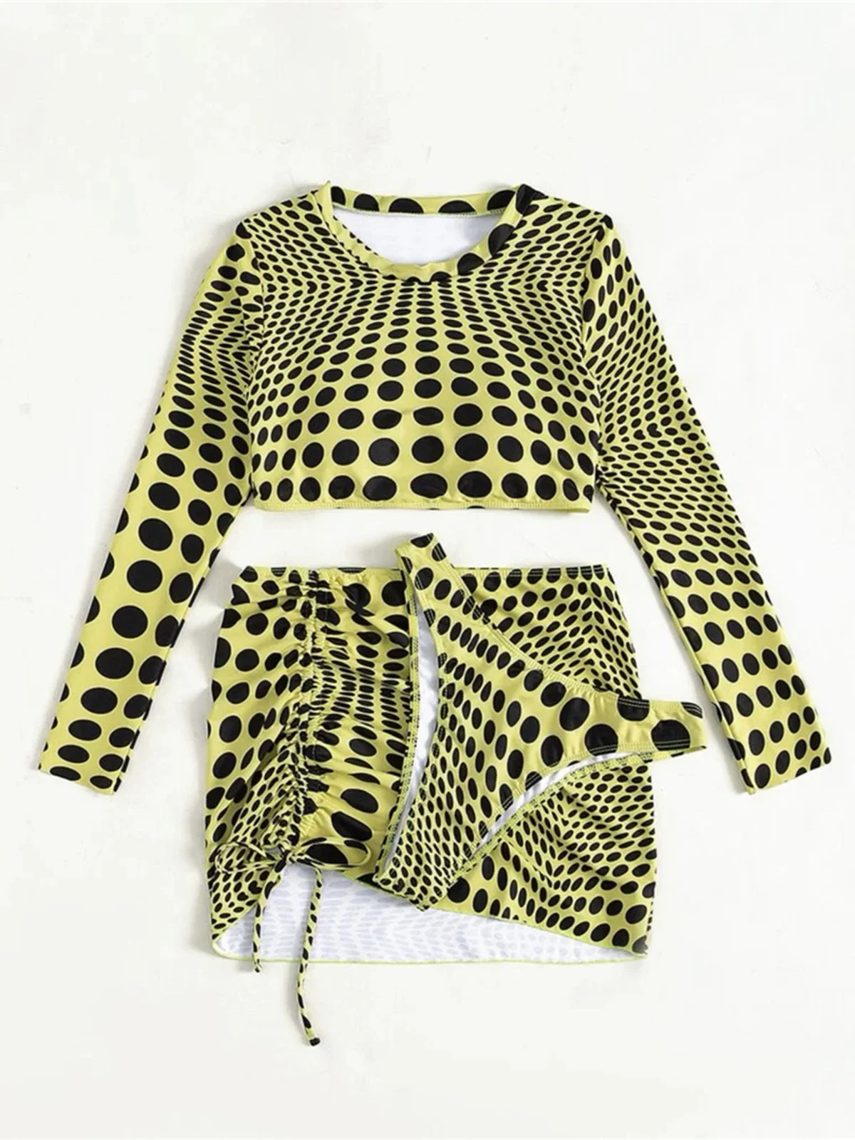 

Polka Dots With Skirt Long Sleeve Bikini Female Swimsuit Women Swimwear Three-pieces Bikini set Bather Bathing Suit Swim K4097