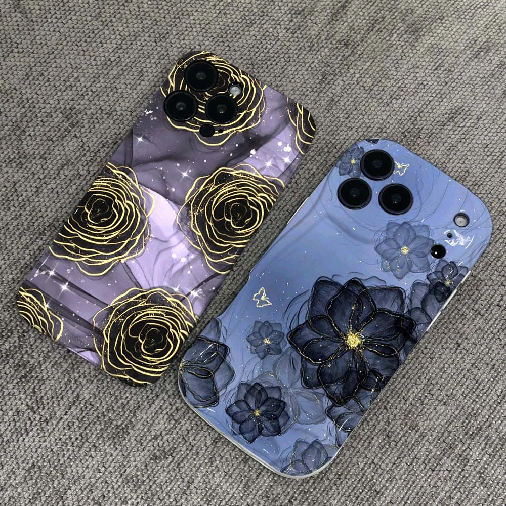 

Purple Rose Pattern Cover For Apple iPhone 17 16 15 14 13 12 11 X XS XR Air Pro Max Plus Mini Feilin Wave Oil Shell