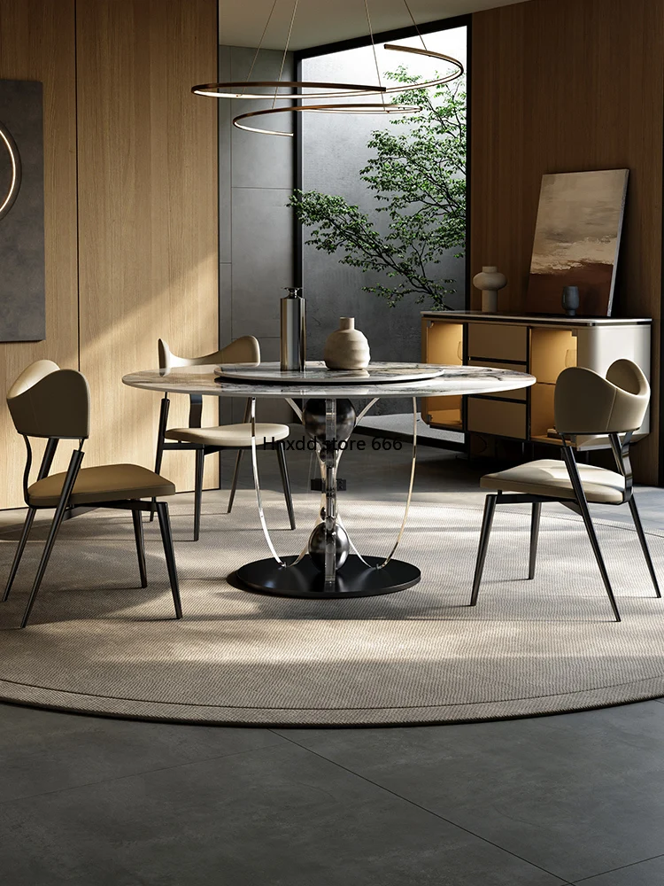 Rock slab round dining table and chair combination