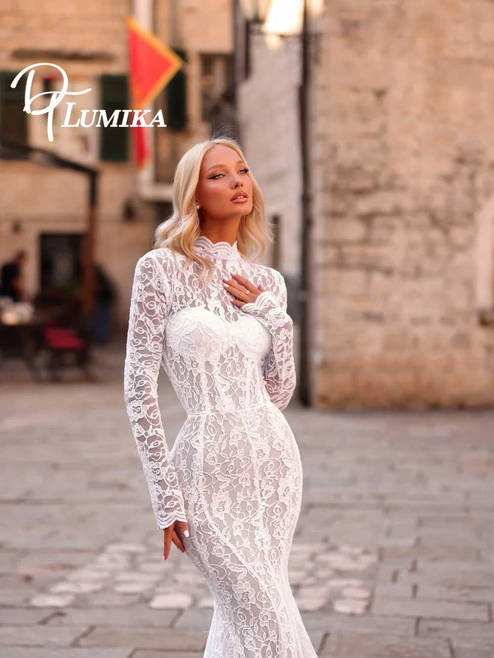 Seksowna suknia ślubna z wysokim dekoltem i koronką 2026, romantyczna suknia ślubna, seksowna suknia ślubna typu syrena do ziemi, suknia ślubna.